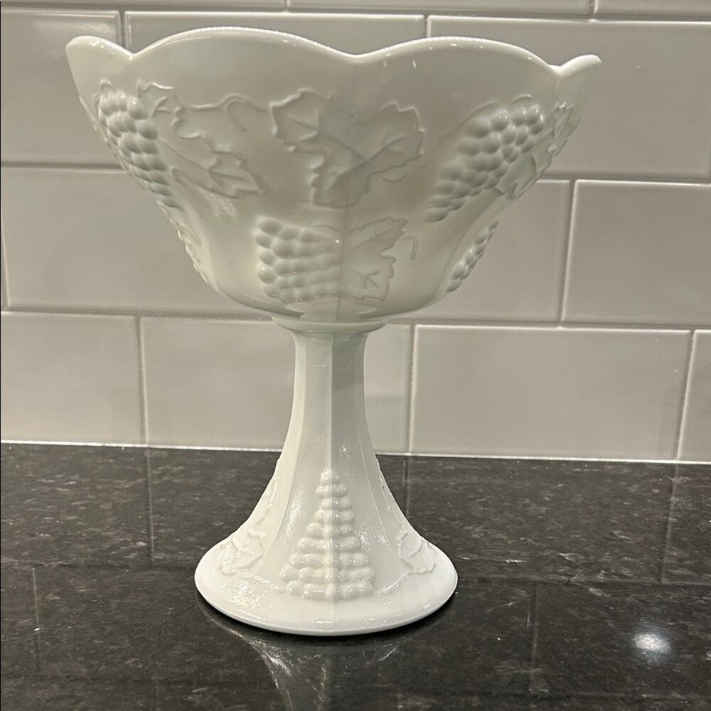Indiana Glass Harvest Grape Colony Pedestal Compote White Milk Glass Bowl